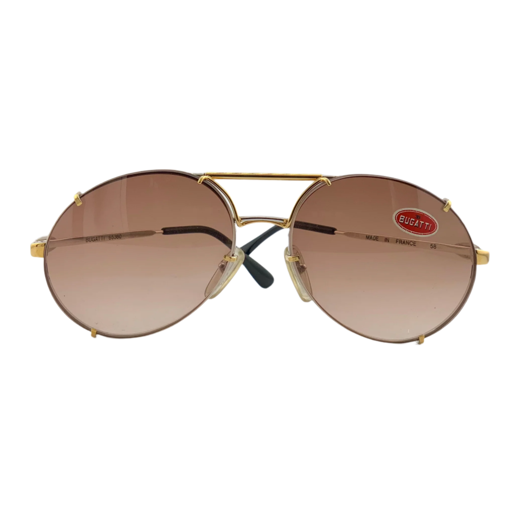 High-quality vintage Bugatti Oval 65360 sunglasses with beige gold frame and brown lenses, never before sold