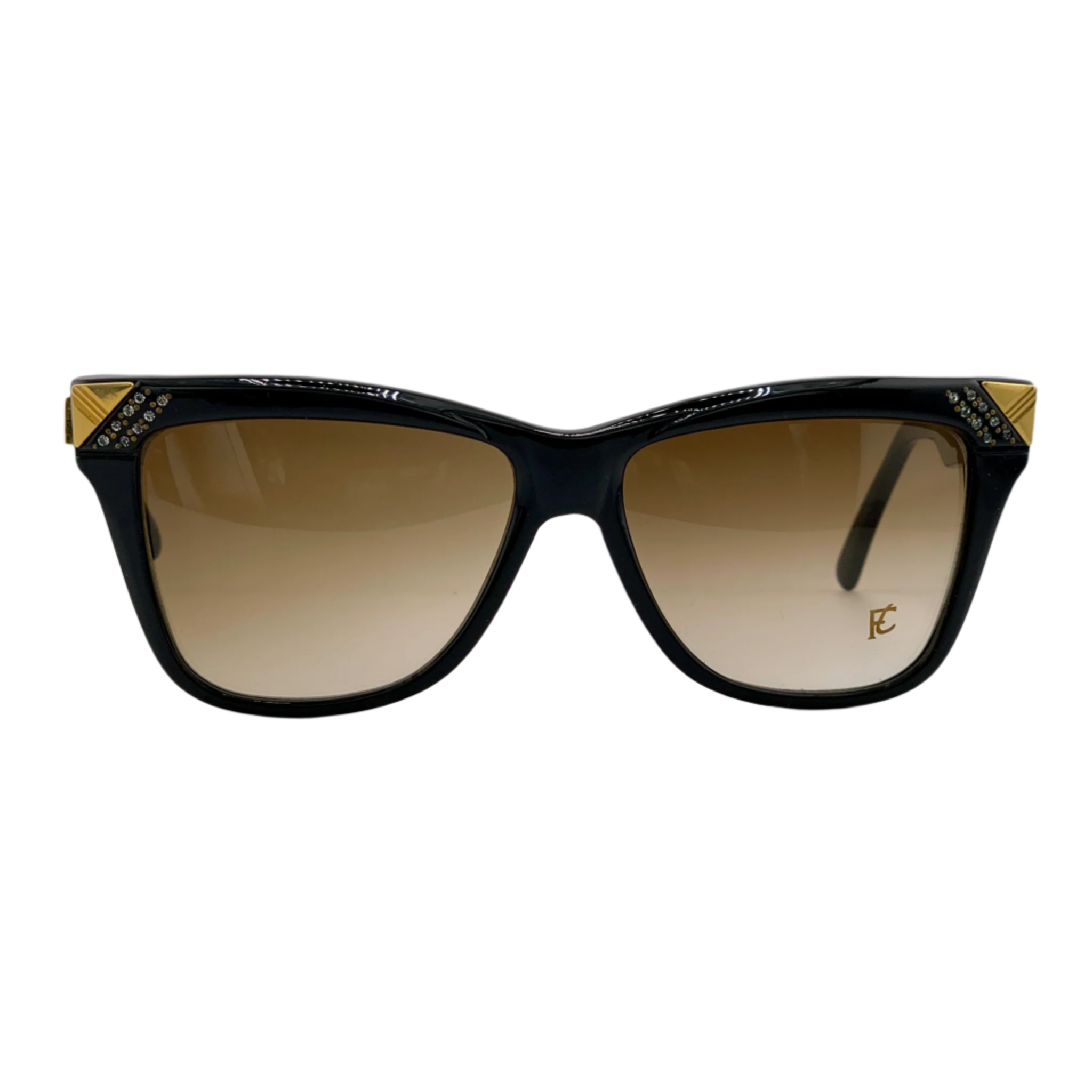 Vintage France Look Square sunglasses with black and gold frame, brown lenses for men and women