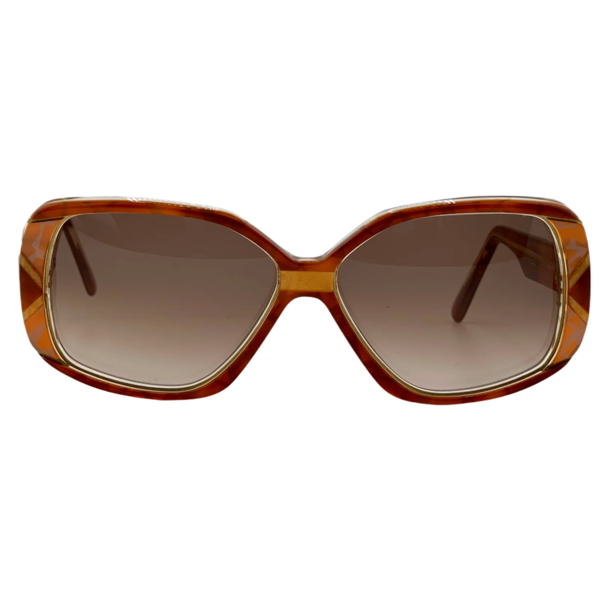 Vintage France Look Oval sunglasses for men and women with handmade brown and orange frame