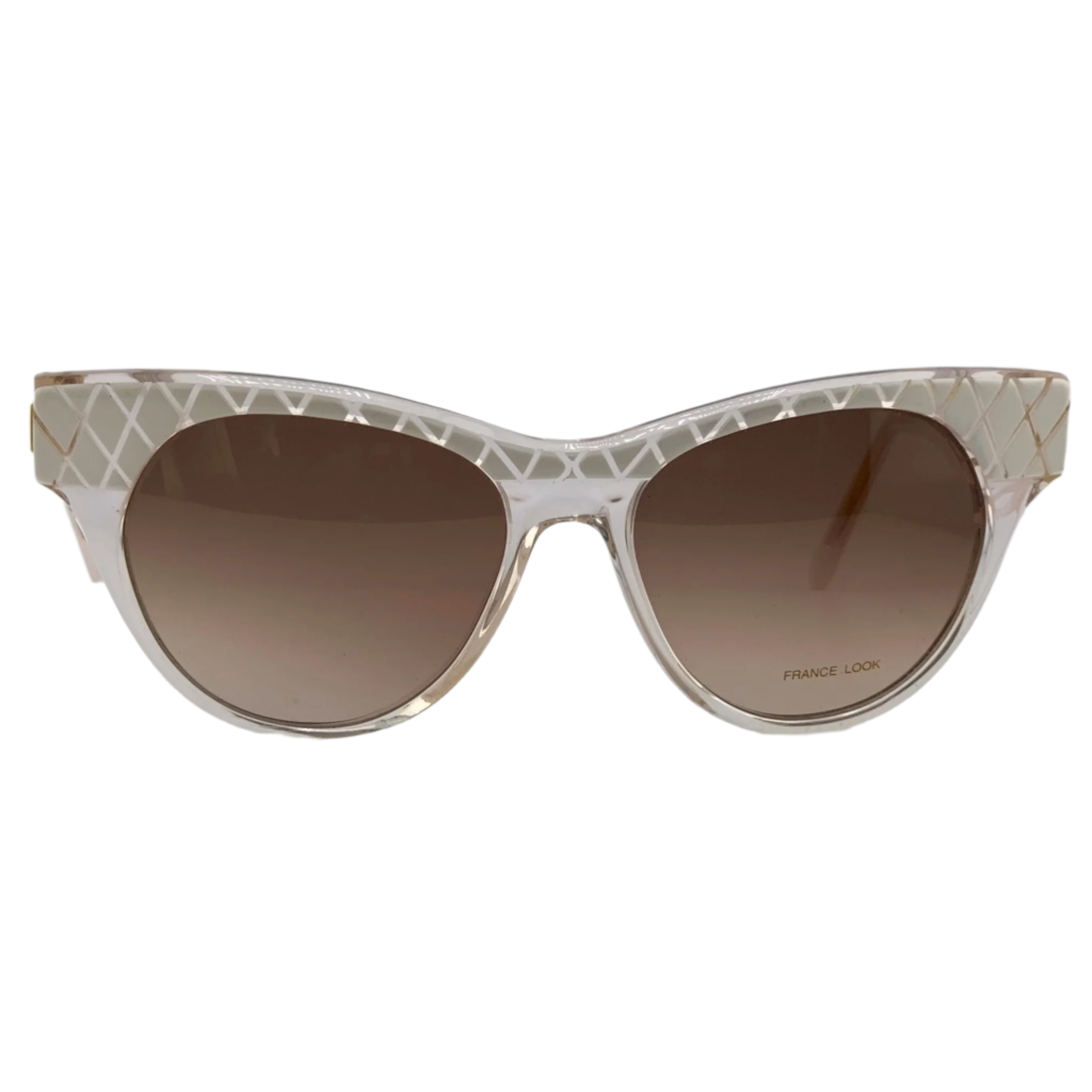 Vintage France Look Cat Eye sunglasses with white and gold frame, brown lenses for men and women