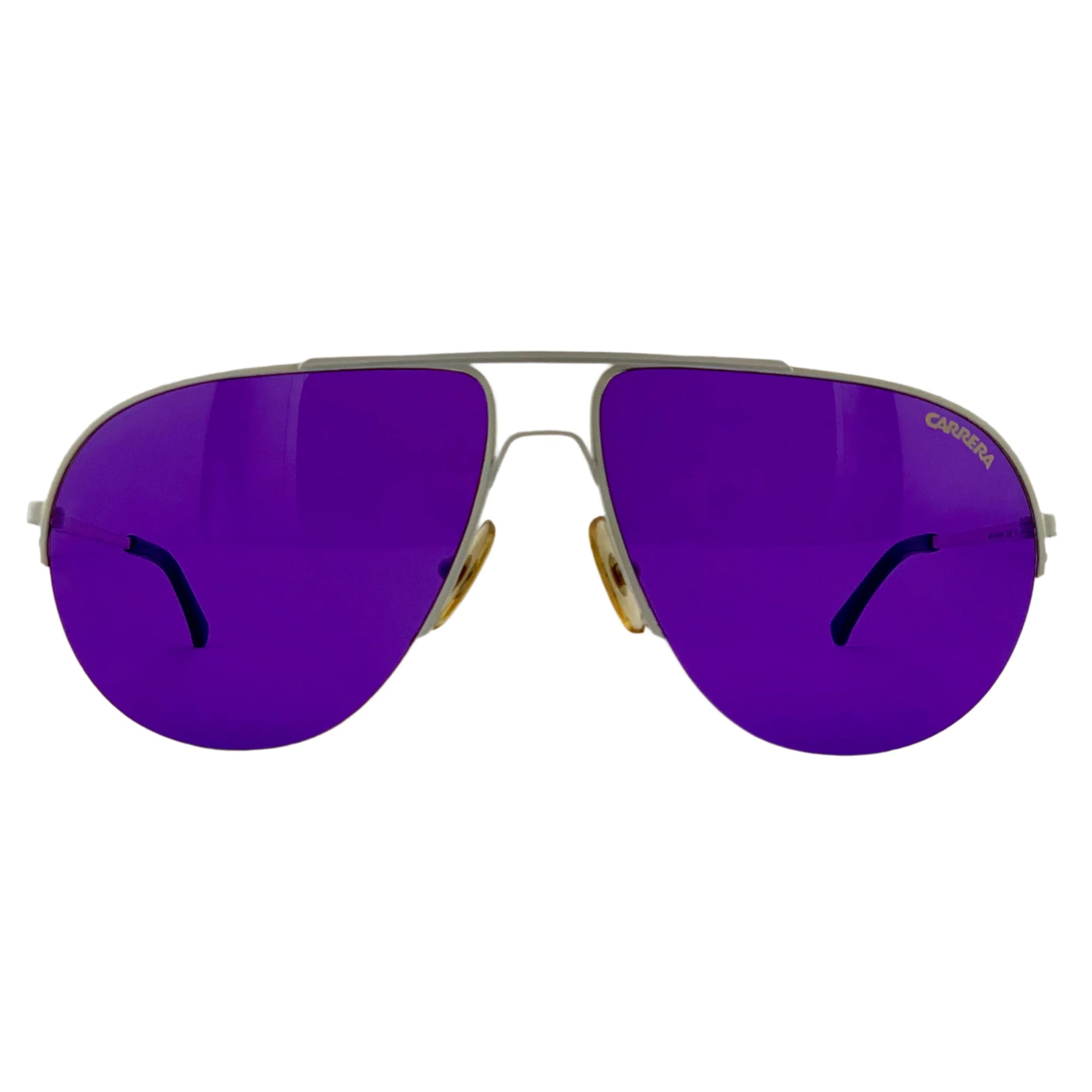 Vintage Carrera Aviator sunglasses for men and women in white frame with purple lens, made in Germany and offering 100% UV protection