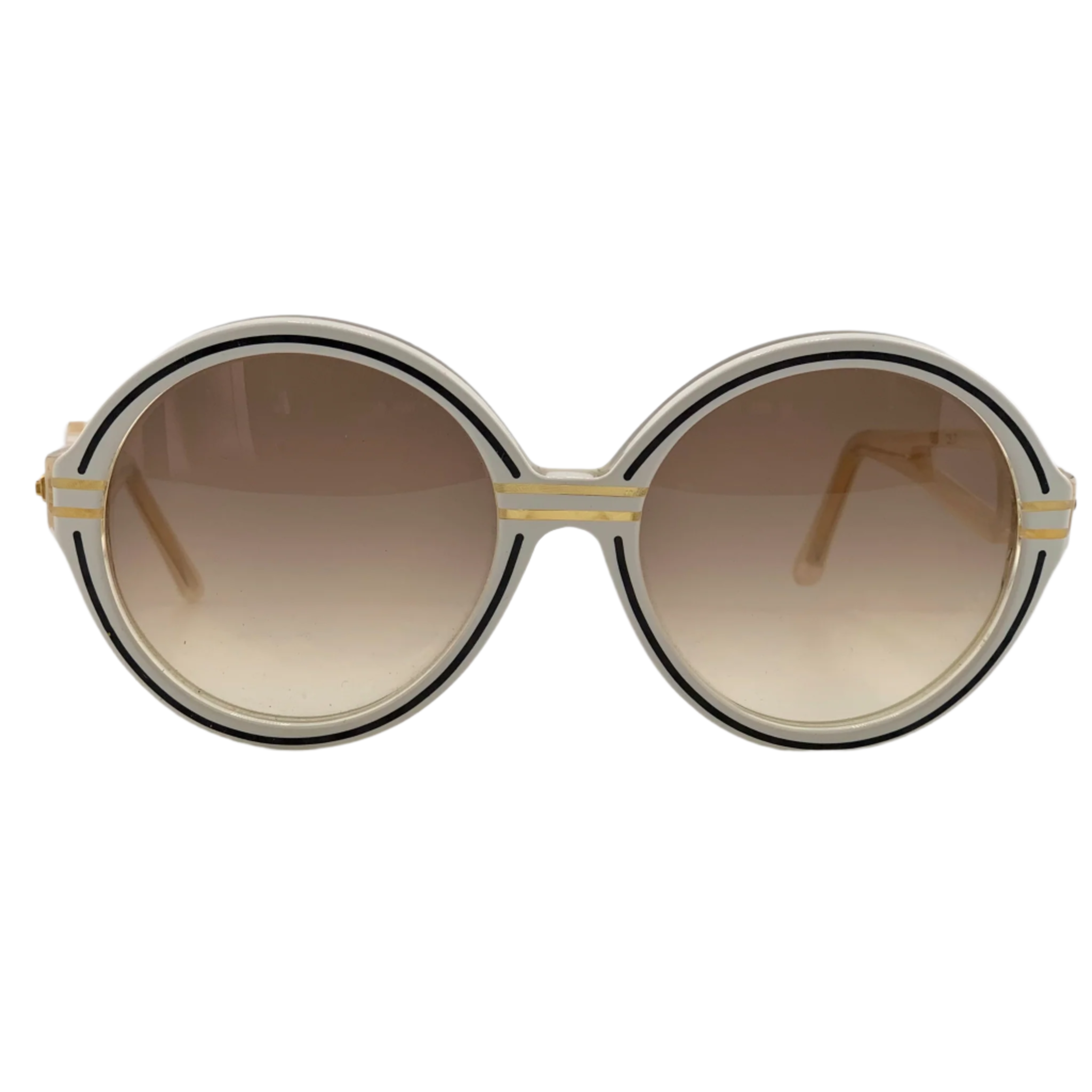 Vintage France Look Round sunglasses featuring white and black frames with brown lenses for men and women