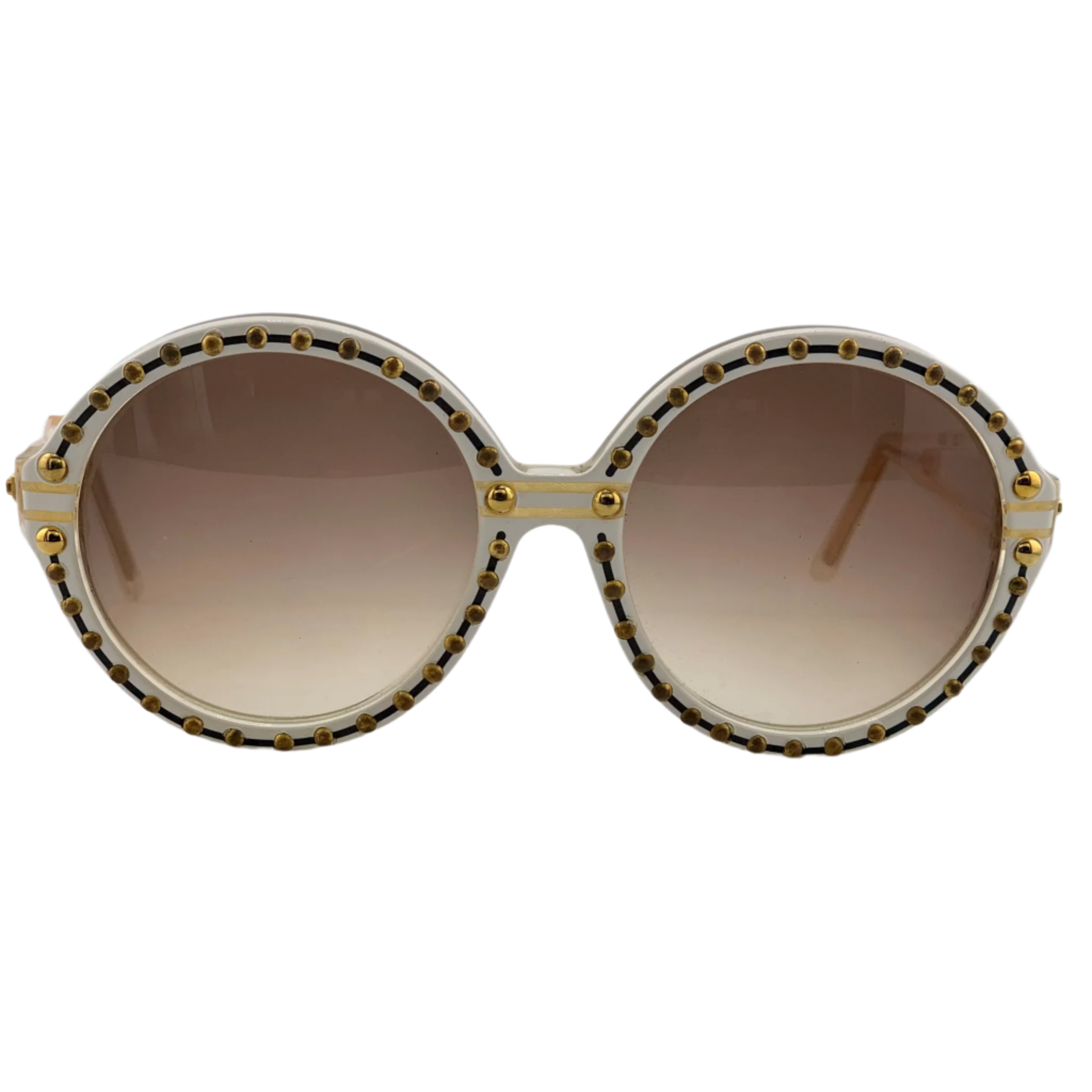 Vintage France Look Round sunglasses featuring a white and gold frame with brown lenses perfect for men and women