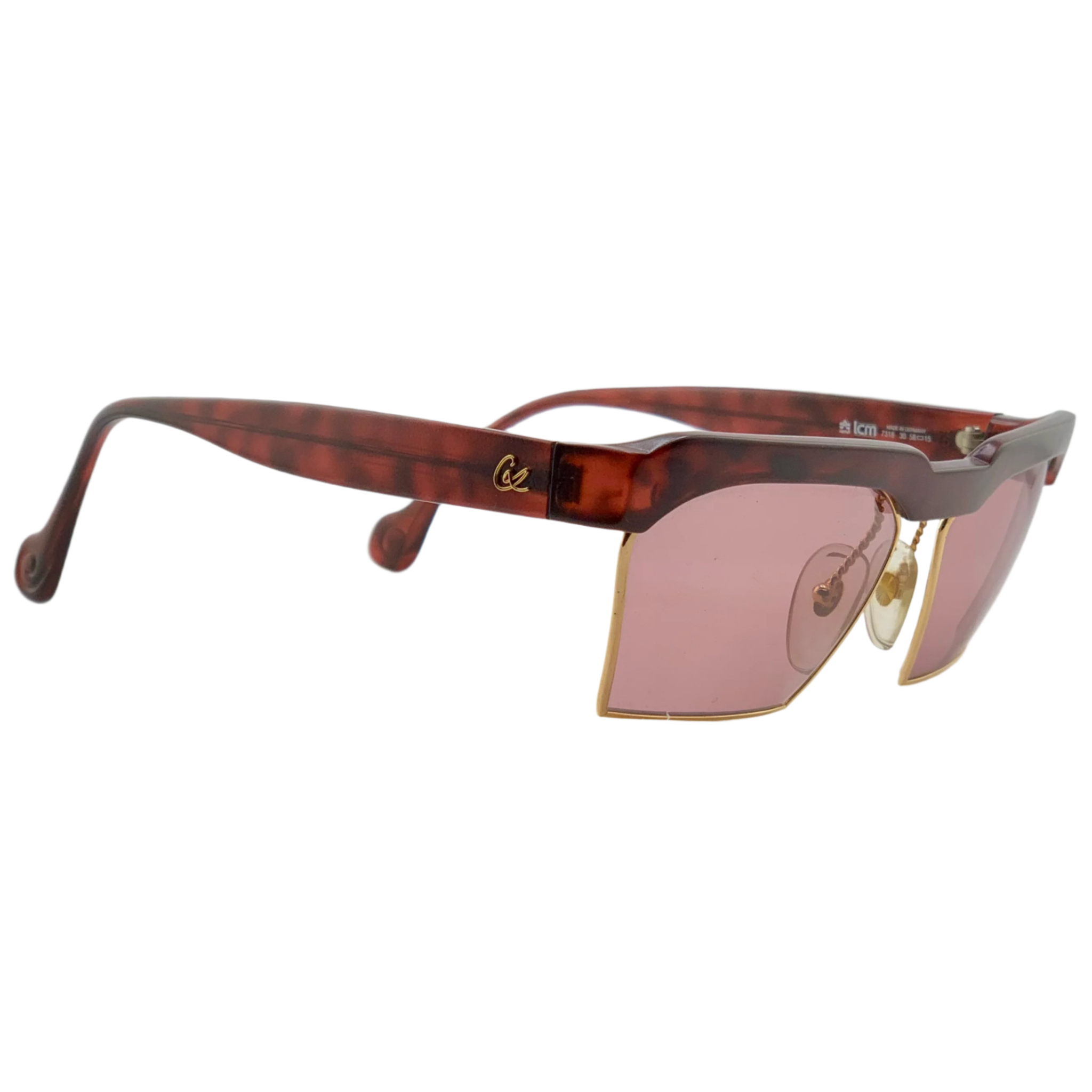  Authentic, never before worn vintage Christian Lacroix Square 7318 30 sunglasses for women, with red and gold frames and pink lenses