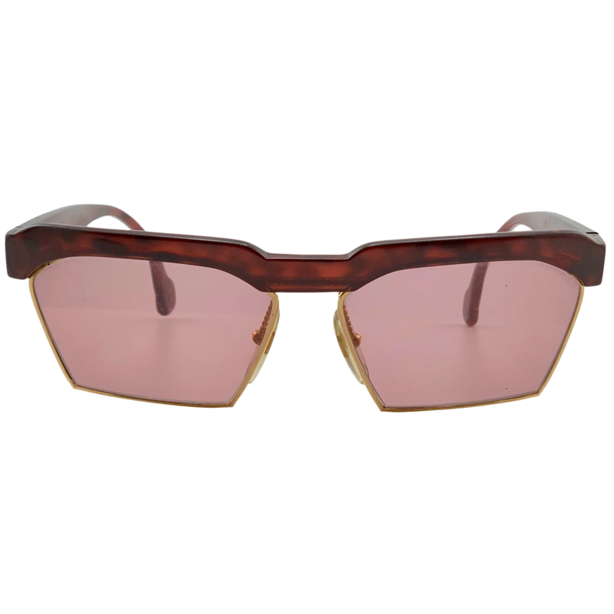 Vintage red and gold Christian Lacroix Square 7318 30 sunglasses for women, featuring pink lenses and in superb, unworn condition 