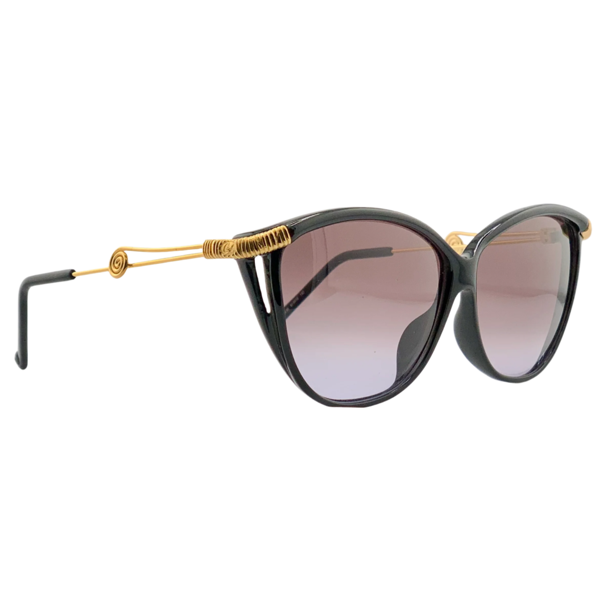 Authentic Christian Lacroix Round 7413A 90 sunglasses for women, black and gold frame, brown lenses, never worn or sold