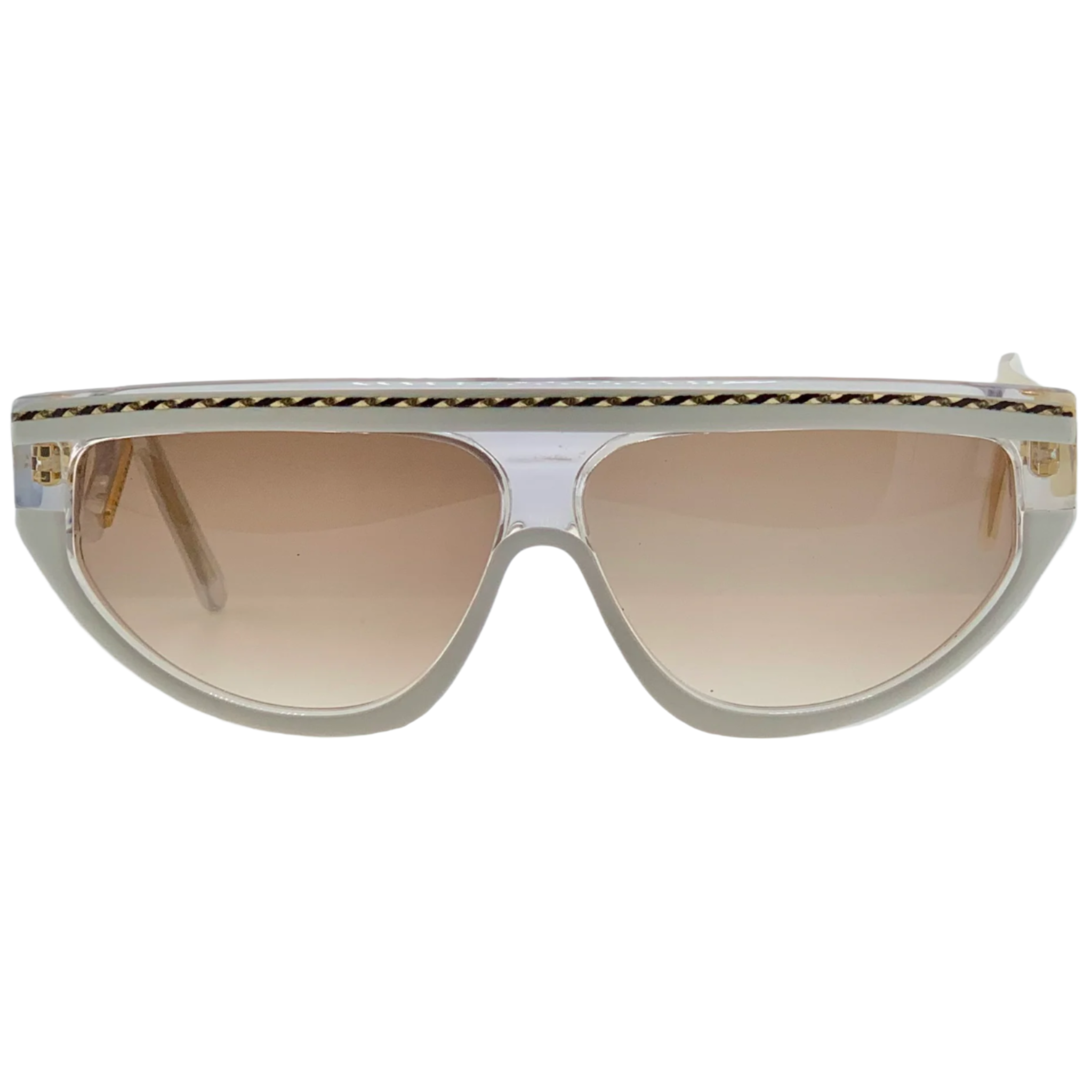 Vintage Claudia Carlotti Cat Eye Stratos CS180 Sunglasses in White and Gold for Women, Hand Made in France, Never Worn 