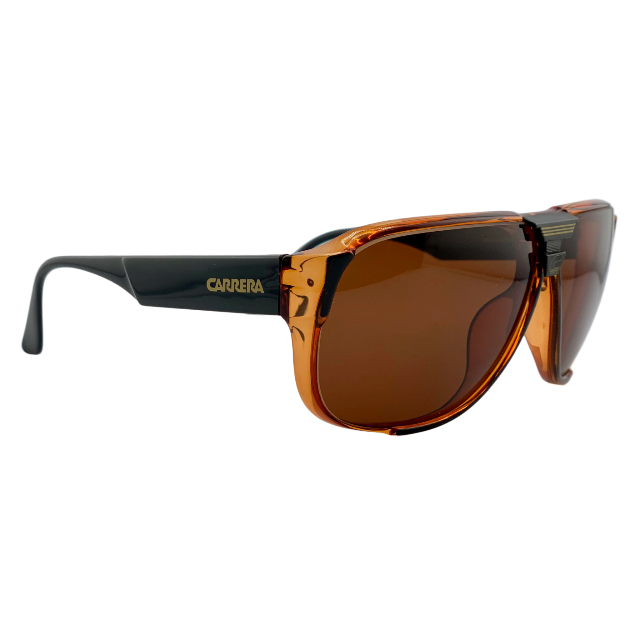 Front view of vintage Carrera Aviator 5431 12 sunglasses with Tort/Black frame and Brown lens, made in Austria