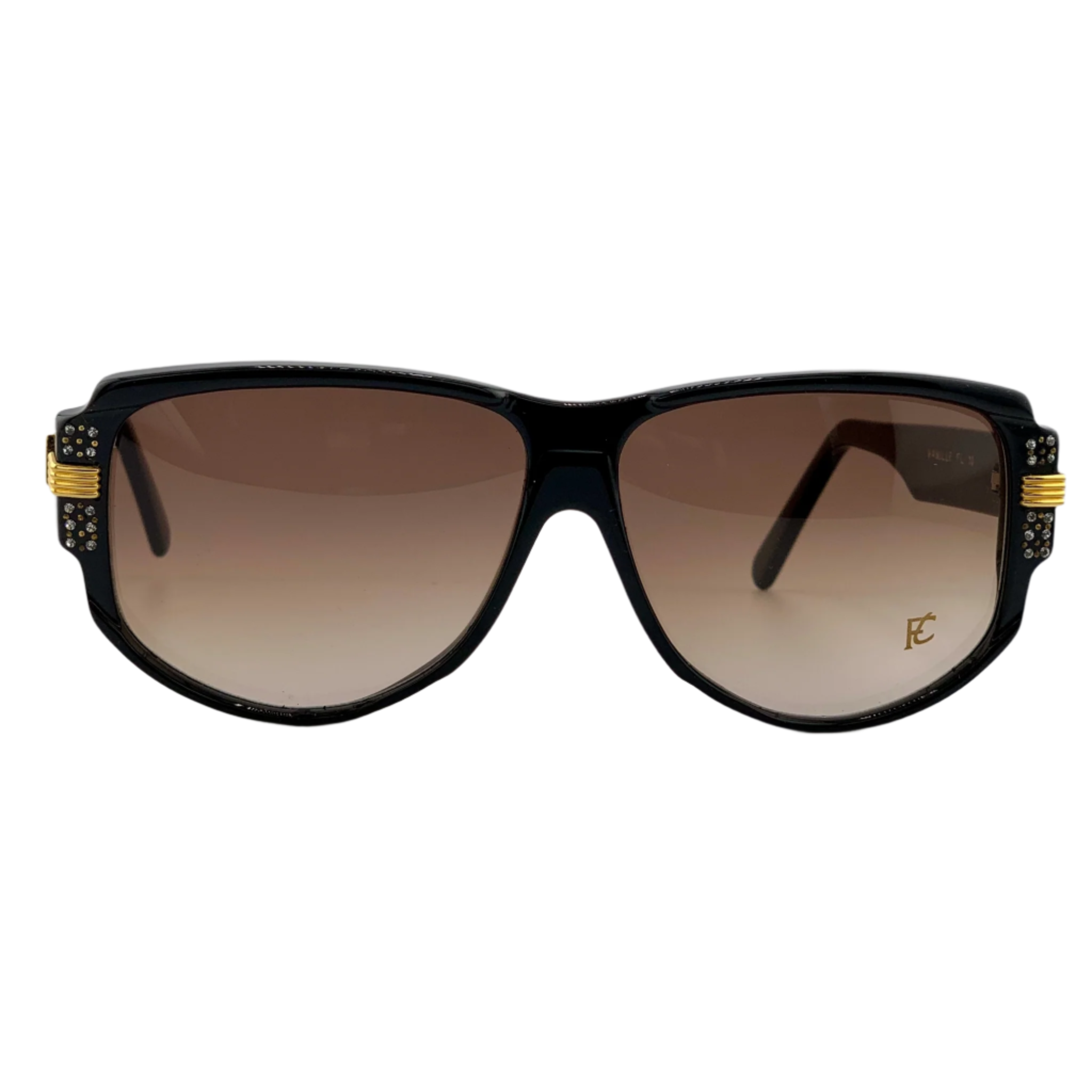 Vintage France Look Oval sunglasses with black and gold frame and brown lenses