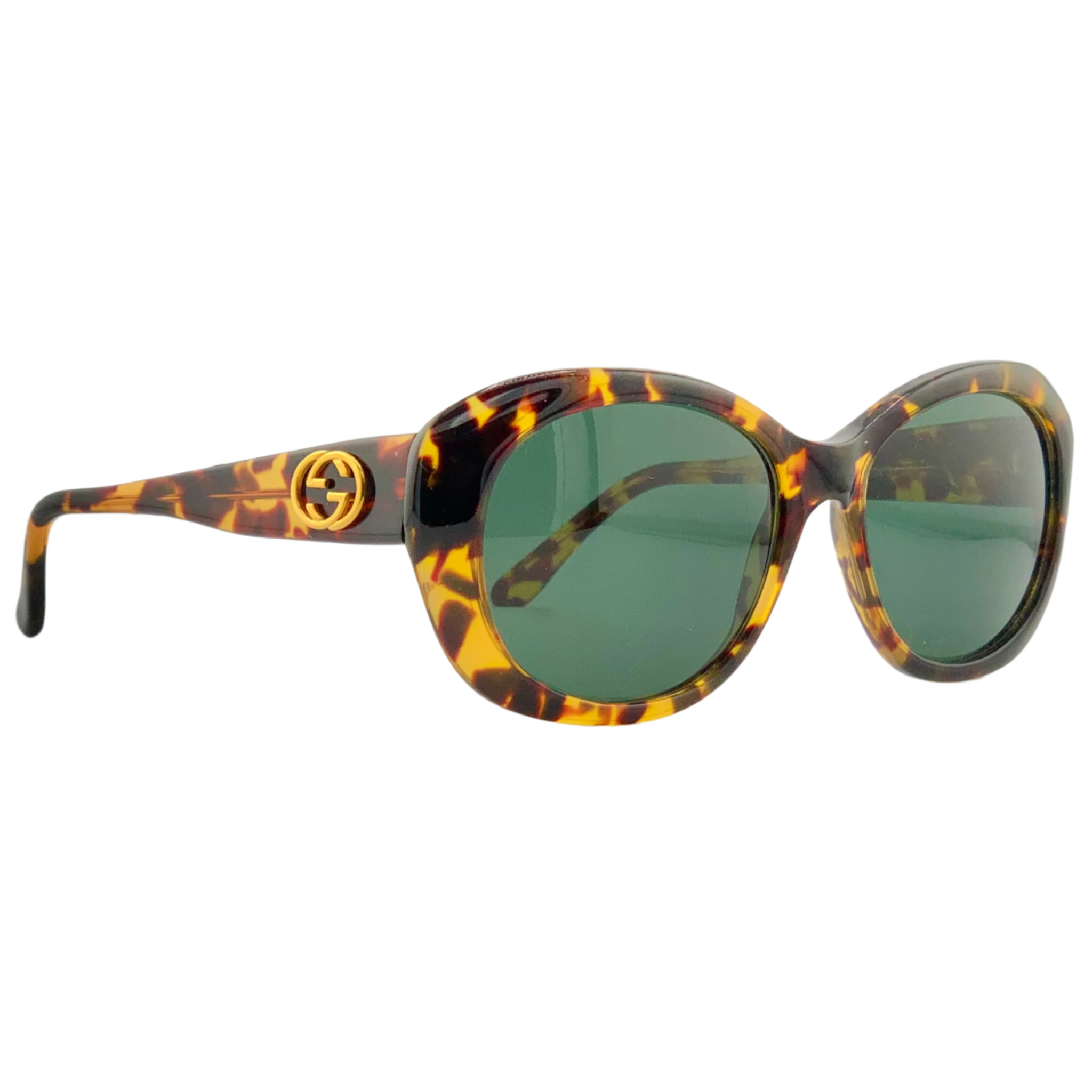  Authentic vintage Gucci round 2171/N/S sunglasses for women, in tort frame with green lenses, made in Italy, never before worn or sold, in excellent condition