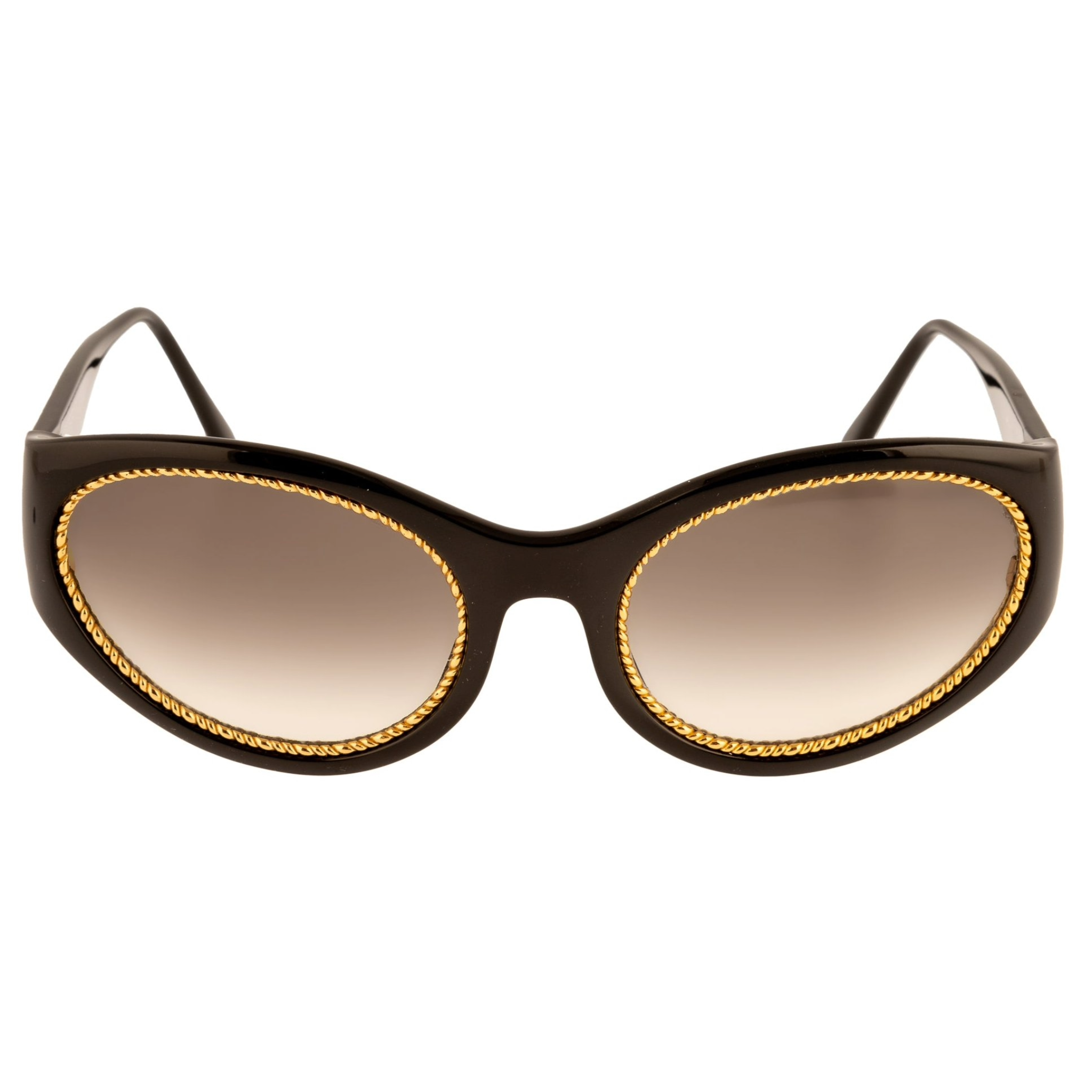 Vintage black and gold Christian Lacroix Cat Eye 7390 90 sunglasses for women, with brown lenses in superb condition