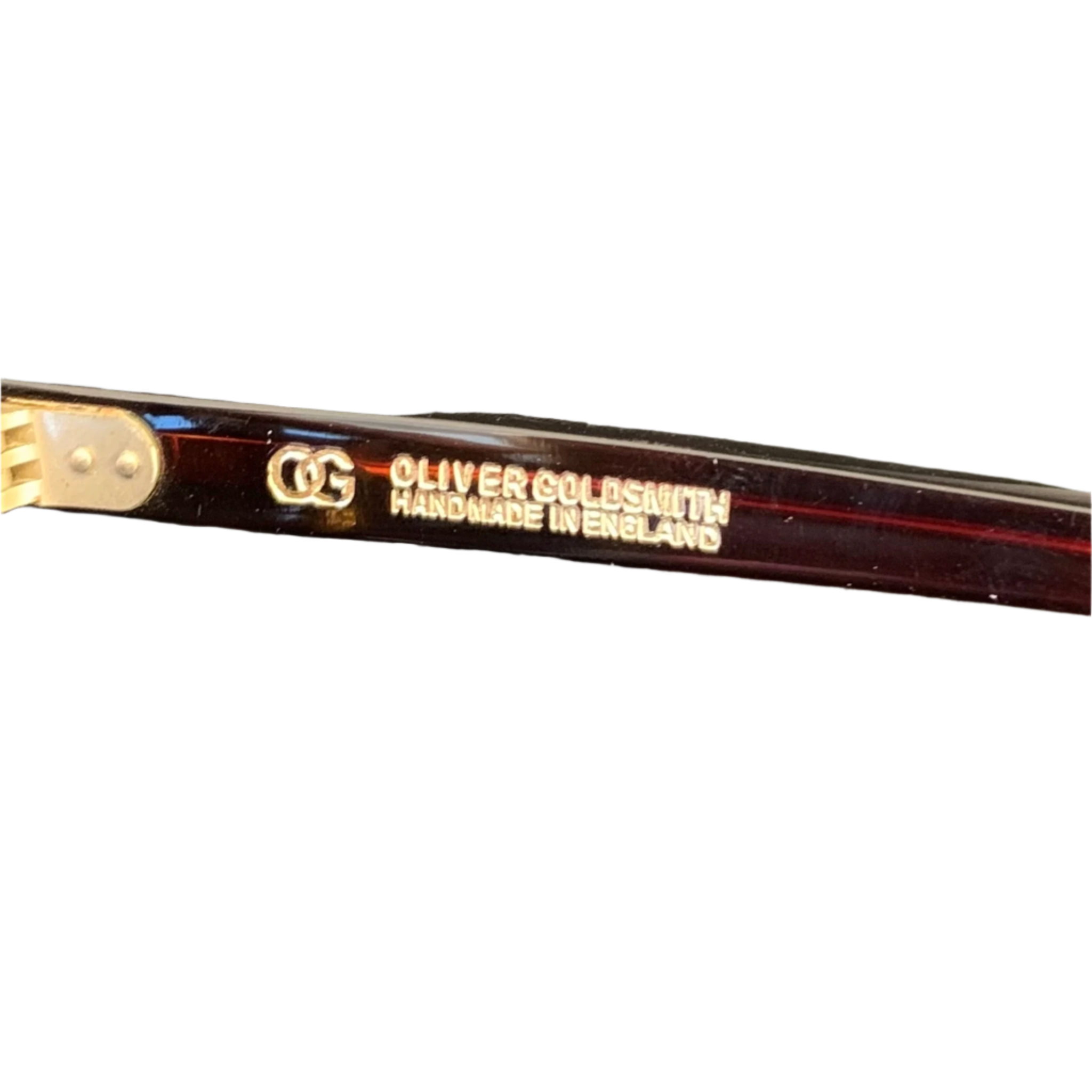 Superb condition Oliver Goldsmith Round sunglasses, designed for both men and women, with green lenses and a brown frame, made in England